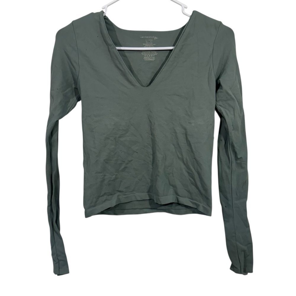 Intimately Free People Seafoam Green V-neck Double Lined Long Sleeve T-Shirt